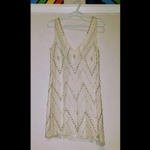 Alice + Olivia Beige Beaded Silk Flapper Dress